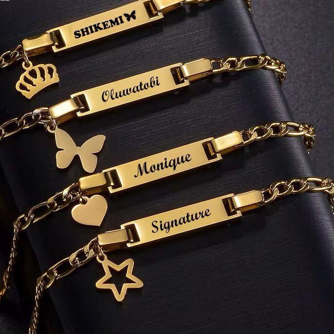 Personalized Gold Stainless Steel Bracelets with Elegant Charms