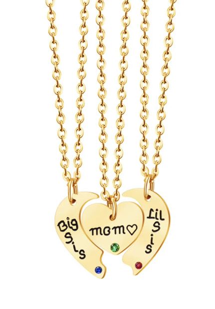 Golden Heart Trio – Mom & Sisters Necklace Set