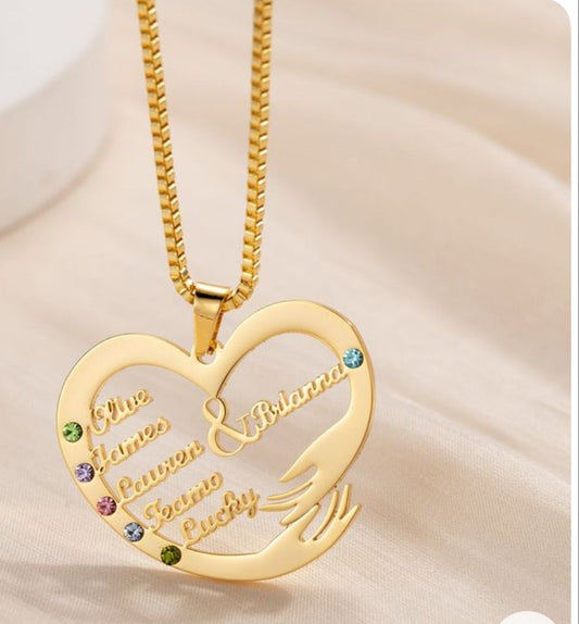 Family Heart Necklace – Custom Names & Birthstones