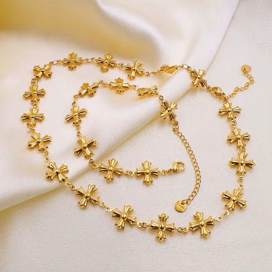 Golden Cross Radiance" Set – Necklace & Bracelet