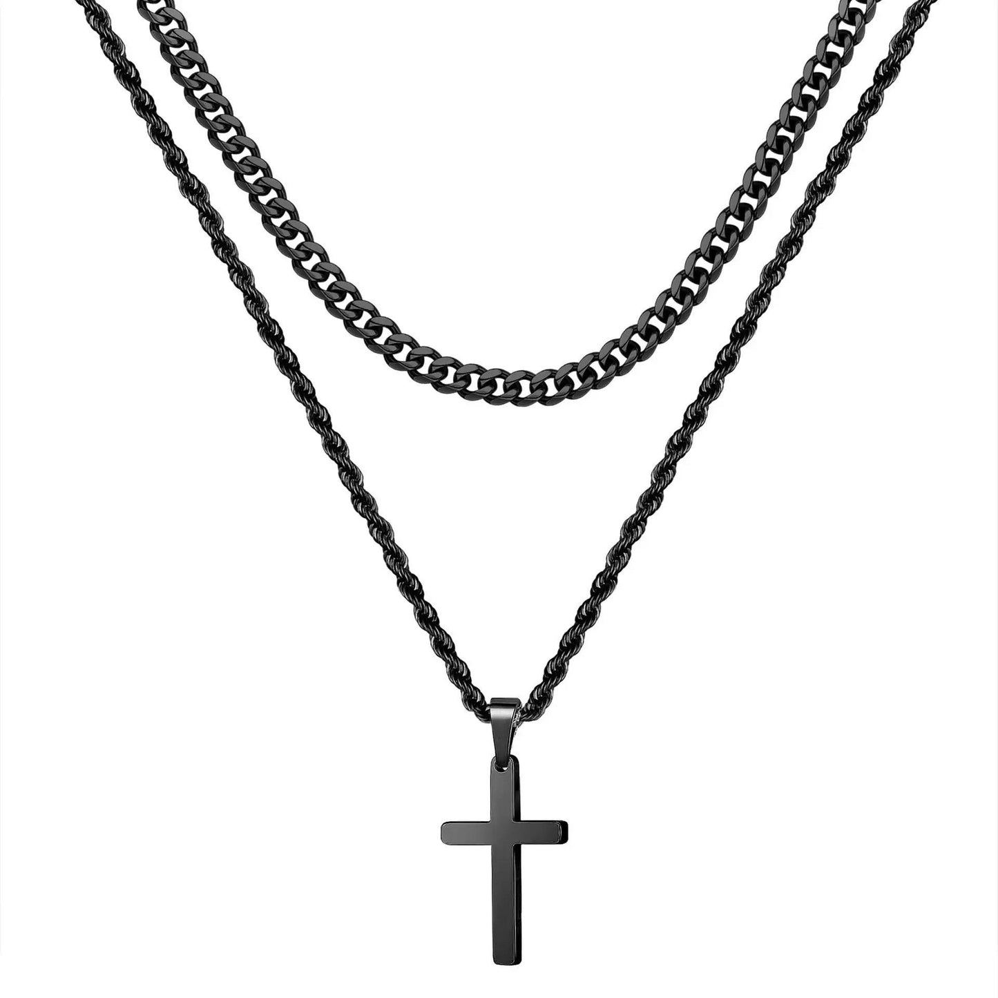 "Stainless Steel Men's Necklace with Cross"