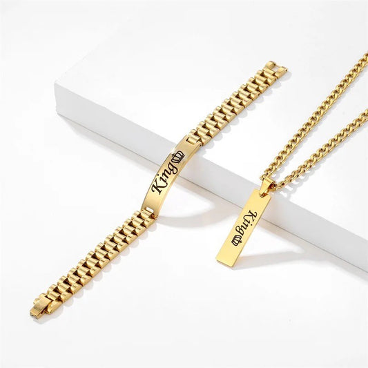 Customizable Men's Necklace and Bracelet Set